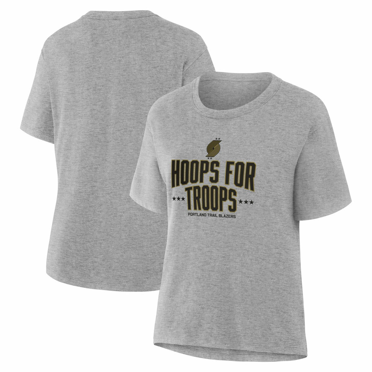 Portland Trail Blazers Women's Hoops For Troops T-Shirt - Gray sale