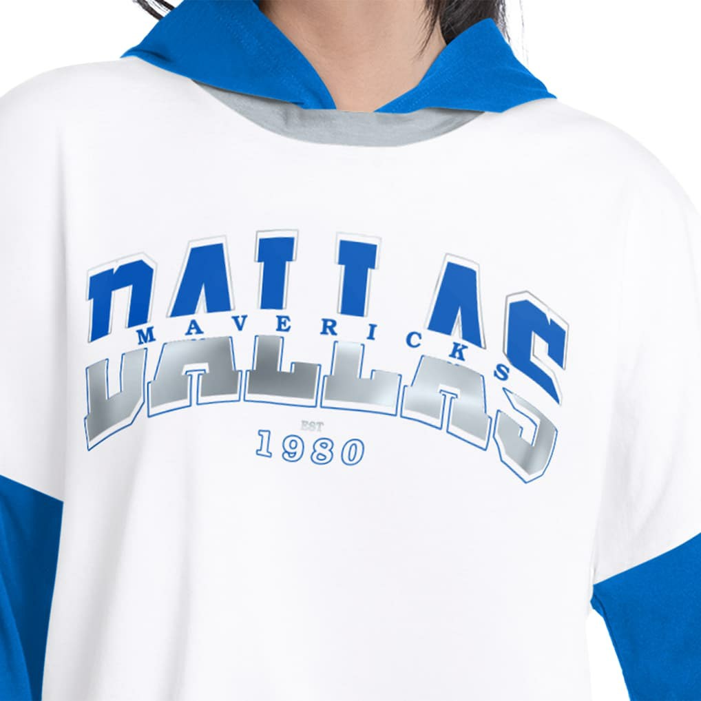 Dallas Mavericks G-III 4Her by Carl Banks Women's Key Player Oversized Hooded Long Sleeve T-Shirt sale - White/Royal on sale