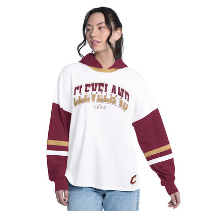 Cleveland Cavaliers G-III 4Her by Carl Banks Women's Key Player Oversized Hooded Long Sleeve T-Shirt sale - White/Wine on sale