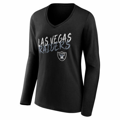 Las Vegas Raiders Women's Hustle Long Sleeve V-Neck T-Shirt - Black cheap
