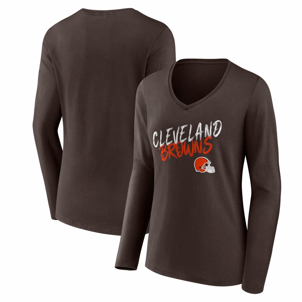 Cleveland Browns Women's Hustle Long Sleeve V-Neck T-Shirt - Brown sale
