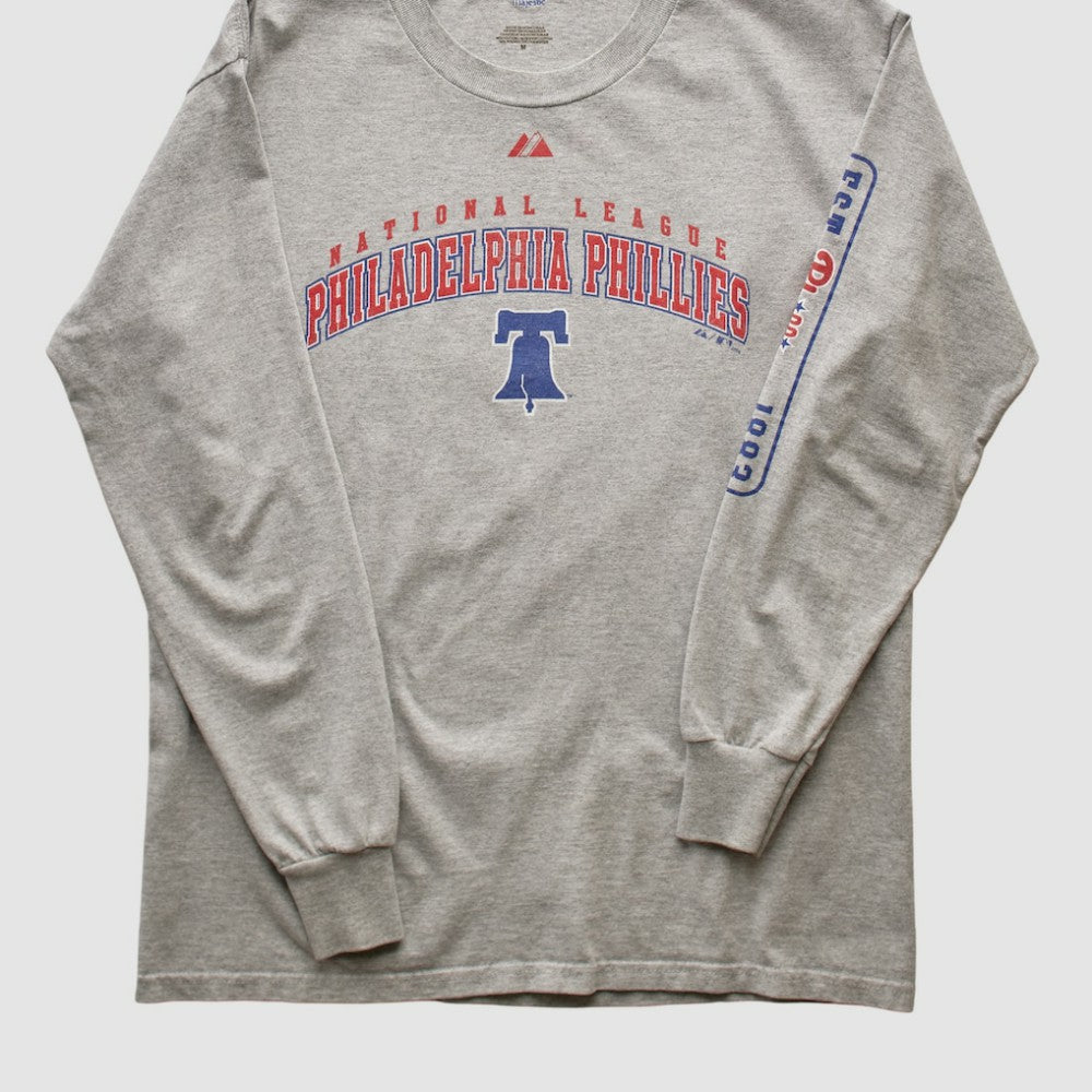 Philadelphia Phillies Majestic 2000s Long Sleeve T-shirt - Heather Gray Vintage
