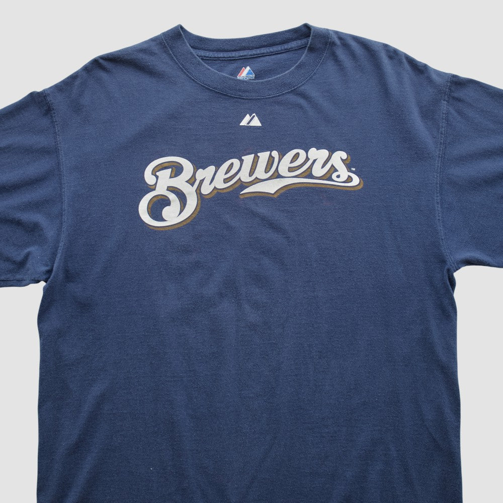 Milwaukee Brewers Majestic 2000s T-shirt - Navy Vintage