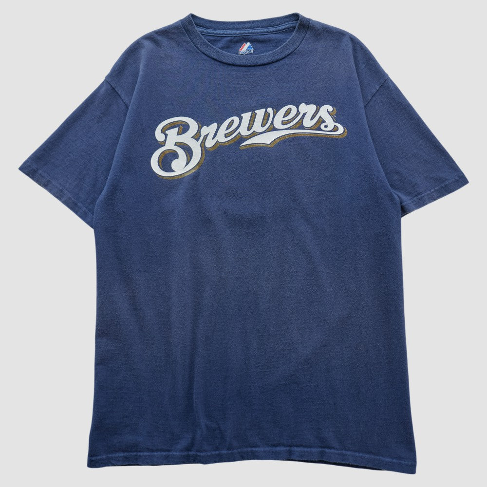 Milwaukee Brewers Majestic 2000s T-shirt - Navy Vintage