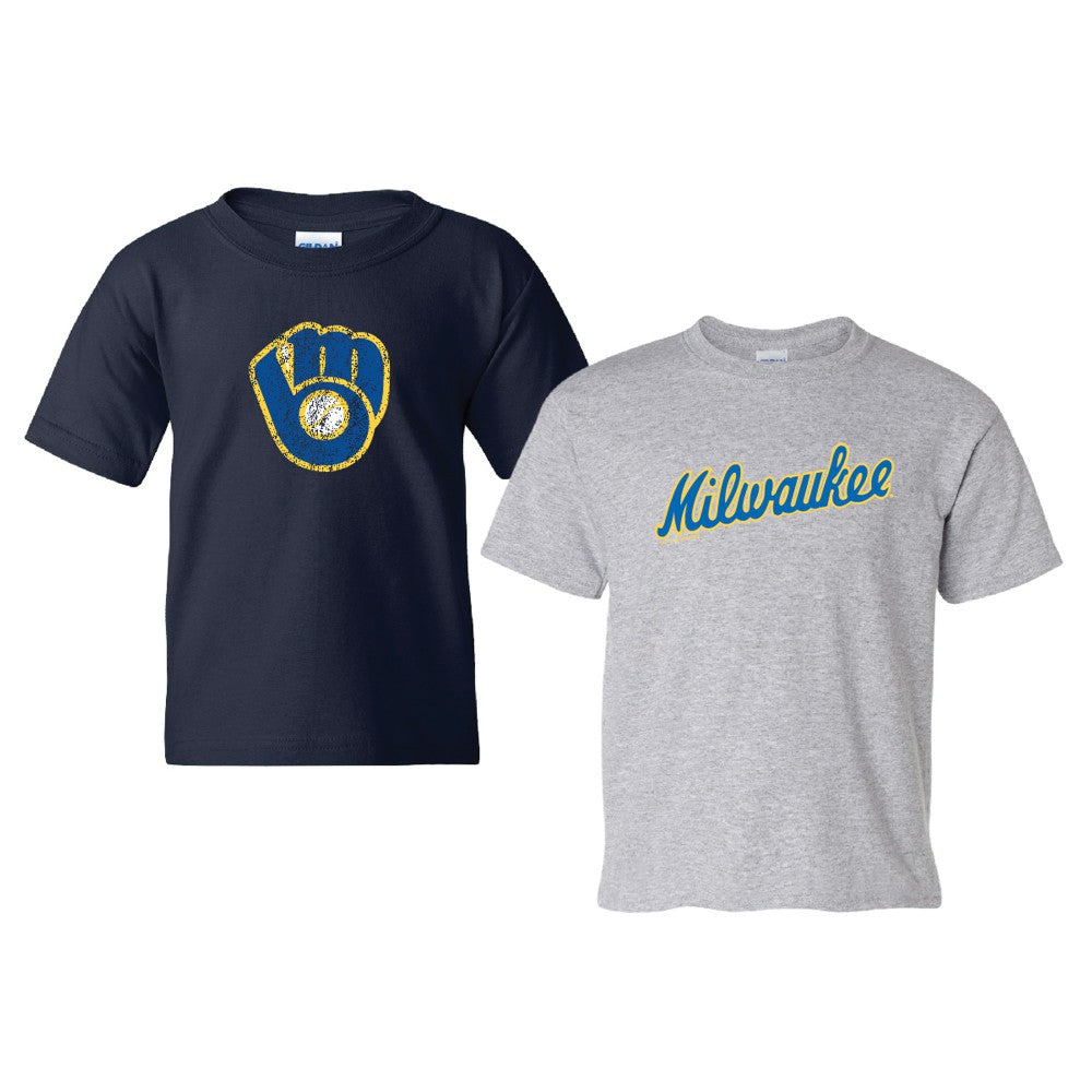 Milwaukee Brewers Soft as a Grape Youth  Cooperstown 2-Pack T-Shirt Set - Navy/Gray