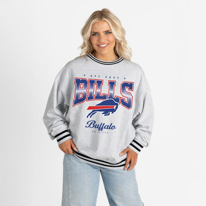 Buffalo Bills Gameday Couture Women's Oversized Gridiron Drive Ringer Stripe Sweatshirt - Ash/Black cheap
