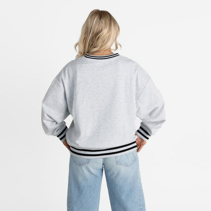 Buffalo Bills Gameday Couture Women's Oversized Gridiron Drive Ringer Stripe Sweatshirt - Ash/Black cheap