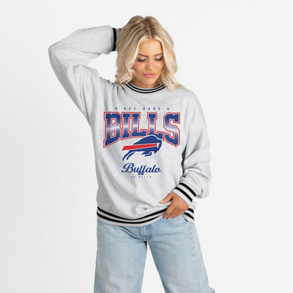 Buffalo Bills Gameday Couture Women's Oversized Gridiron Drive Ringer Stripe Sweatshirt - Ash/Black cheap