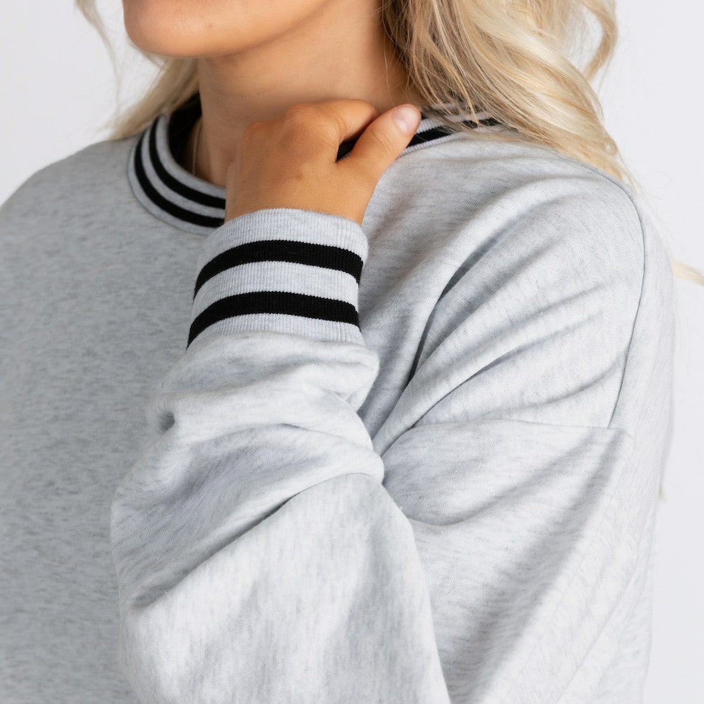 Buffalo Bills Gameday Couture Women's Oversized Gridiron Drive Ringer Stripe Sweatshirt - Ash/Black cheap