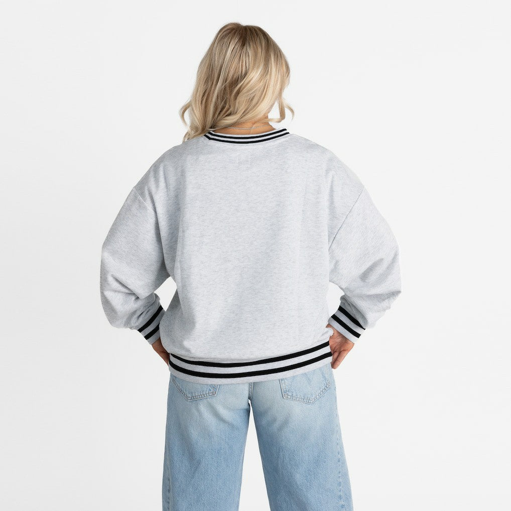 Carolina Panthers Gameday Couture Women's Oversized Gridiron Drive Ringer Stripe Sweatshirt - Ash/Black outlet