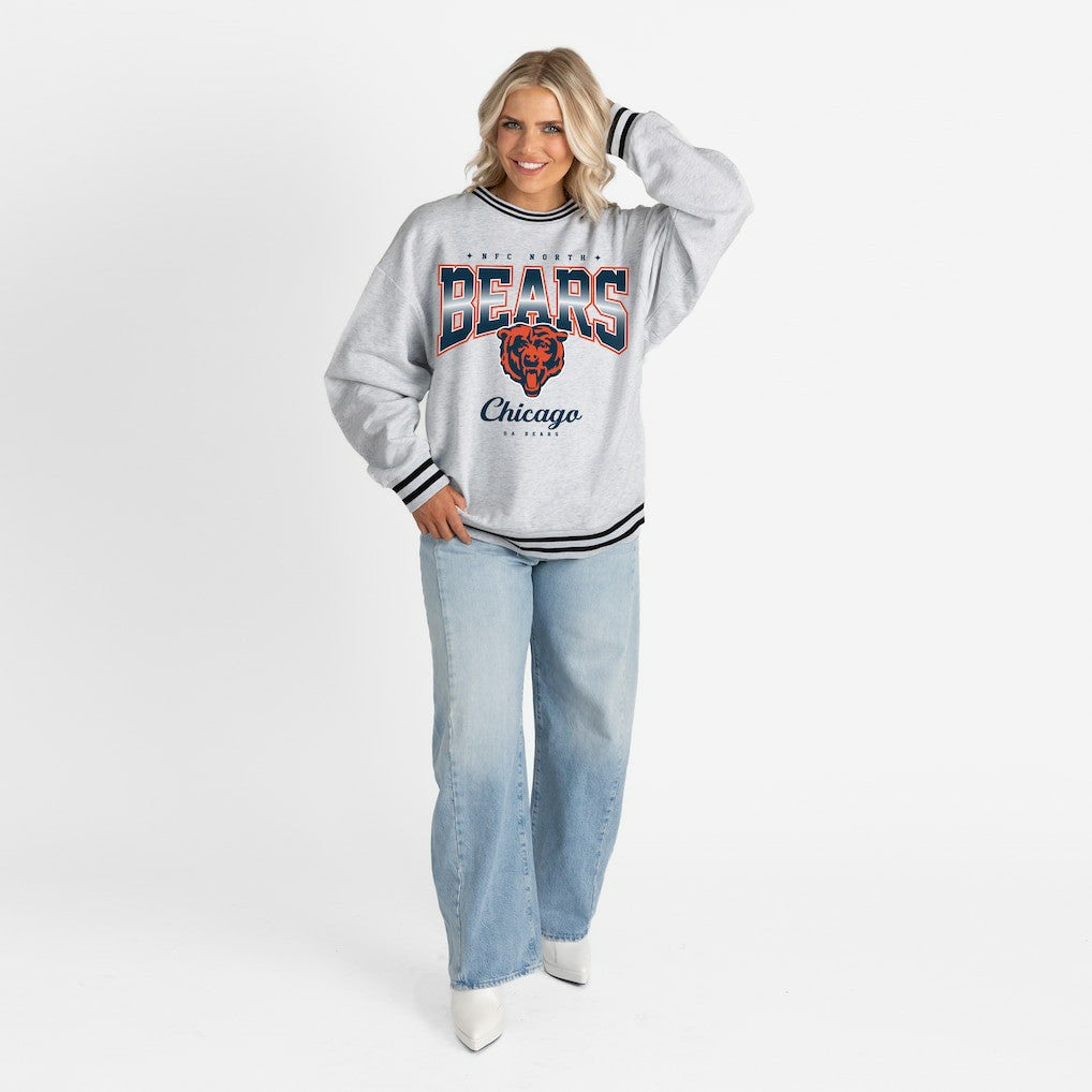 Chicago Bears Gameday Couture Women's Oversized Gridiron Drive Ringer Stripe Sweatshirt - Ash/Black cheap
