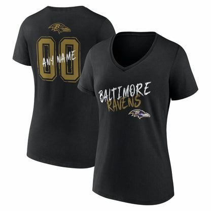 Baltimore Ravens Women's Hustle Personalized Name & Number V-Neck T-Shirt - Black for sale