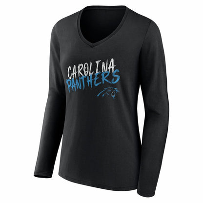 Carolina Panthers Women's Hustle Personalized Name & Number Long Sleeve V-Neck T-Shirt - Black on sale