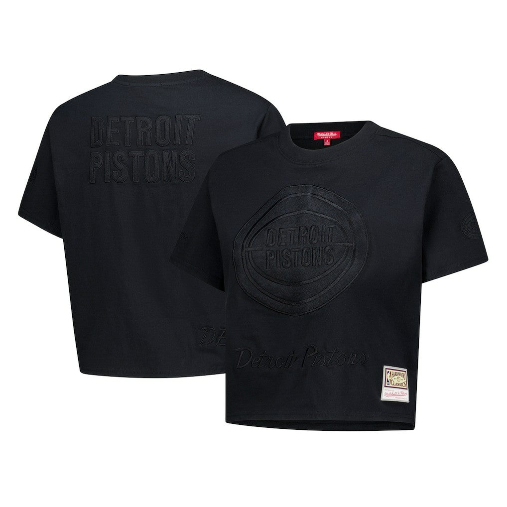 Detroit Pistons Women's Phantom Cropped T-Shirt sale - Black | Mitchell & Ness discount