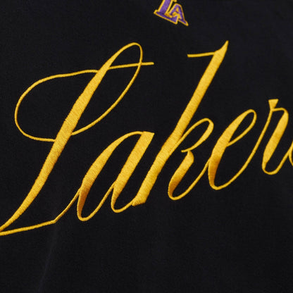 Los Angeles Lakers Women's Hardwood Classics Script Lightweight Sweatshirt - Black | Mitchell & Ness for sale