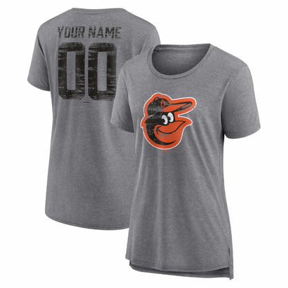 Baltimore Orioles Women's Heritage Personalized Any Name & Number Tri-Blend T-Shirt - Gray
