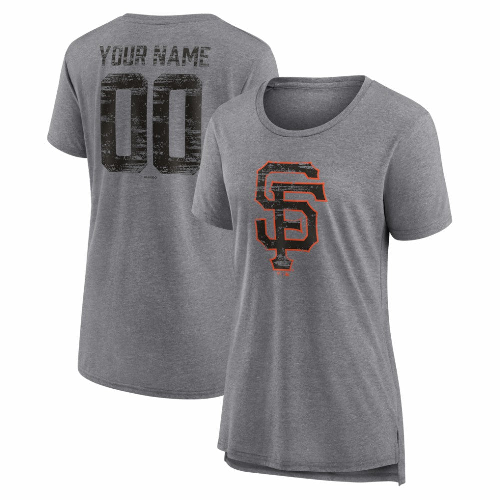 San Francisco Giants Women's Heritage Personalized Any Name & Number Tri-Blend T-Shirt - Gray