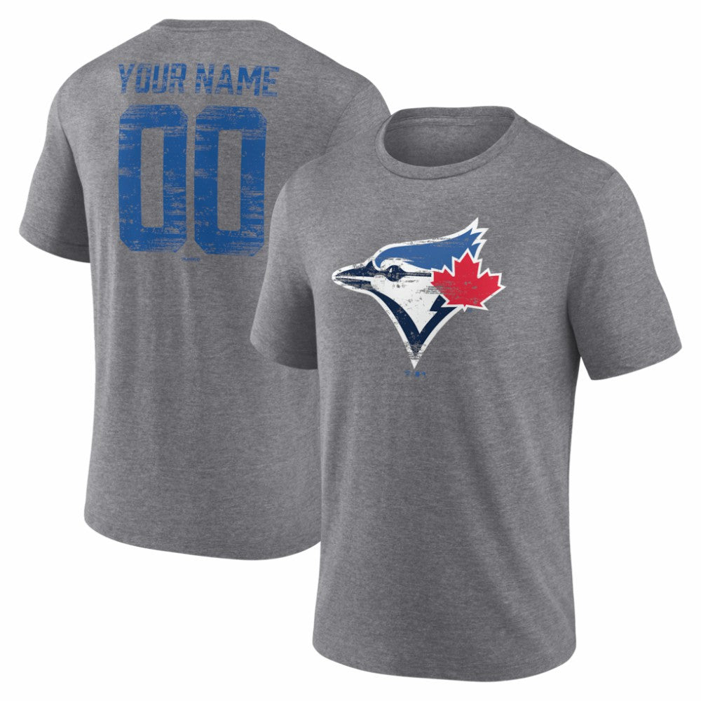 Toronto Blue Jays Heritage Personalized Any Name & Number Tri-Blend T-Shirt - Gray
