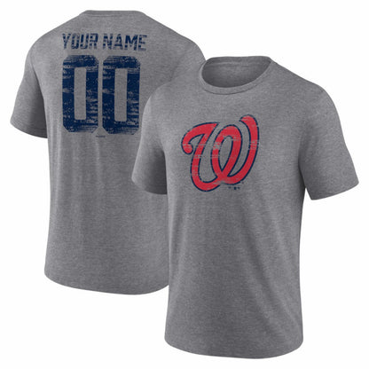 Washington Nationals Heritage Personalized Any Name & Number Tri-Blend T-Shirt - Gray