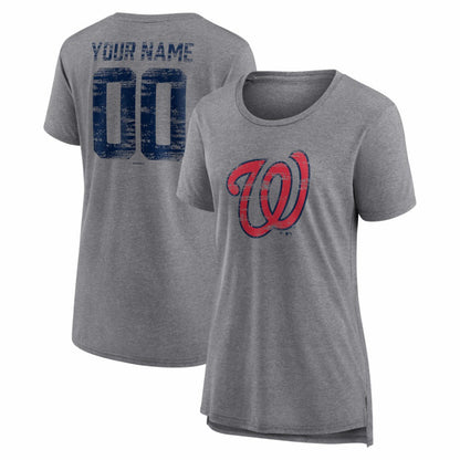 Washington Nationals Women's Heritage Personalized Any Name & Number Tri-Blend T-Shirt - Gray