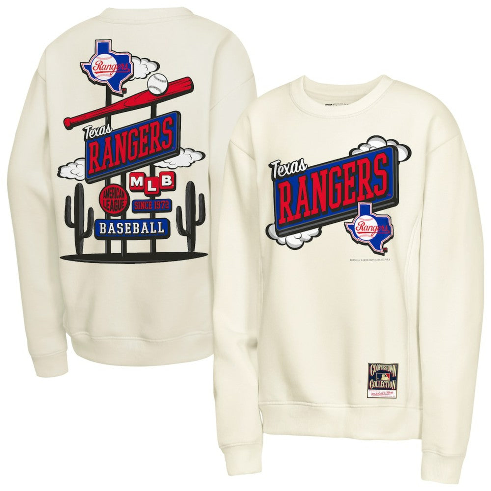 Texas Rangers Youth Retro Billboard Sweatshirt - Natural | Mitchell & Ness