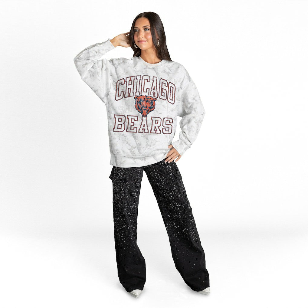 Chicago Bears Gameday Couture Women's Whiteout Oversized Premium Fleece Sweatshirt - Arctic Camo for sale