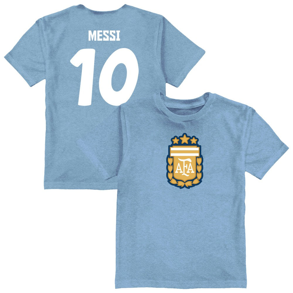 Lionel Messi Argentina National Team Vive La Fete Youth Player Name & Number Color Badge T-Shirt - Light Blue on sale