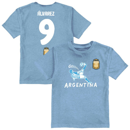 Julián Álvarez Argentina National Team Vive La Fete Youth Player Name & Number Chilena Style T-Shirt - Light Blue for sale
