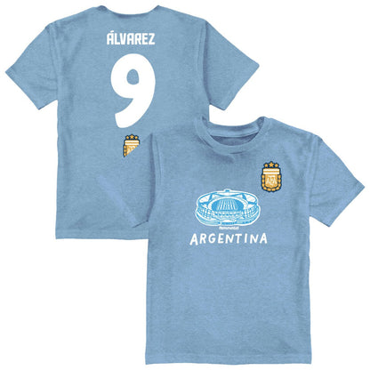 Julián Álvarez Argentina National Team Vive La Fete Youth Player Name & Number Stadium Style T-Shirt - Light Blue cheap