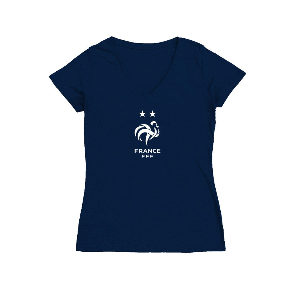 France National Team Vive La Fete Women's Color Badge V-Neck Fitted T-Shirt - Navy for sale