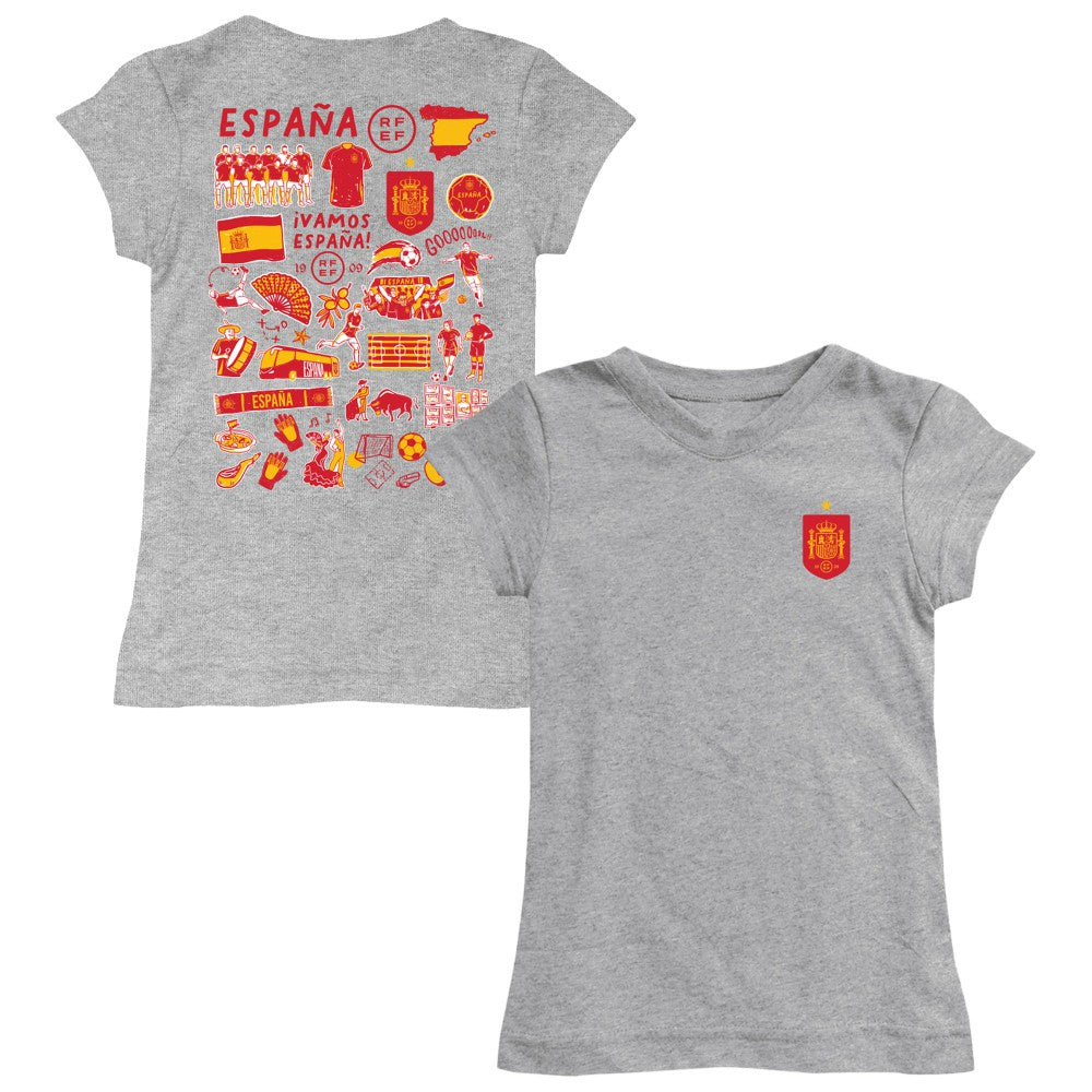 Spain National Team Vive La Fete Girls Youth Impressions Artwork Fitted T-Shirt - Gray shop