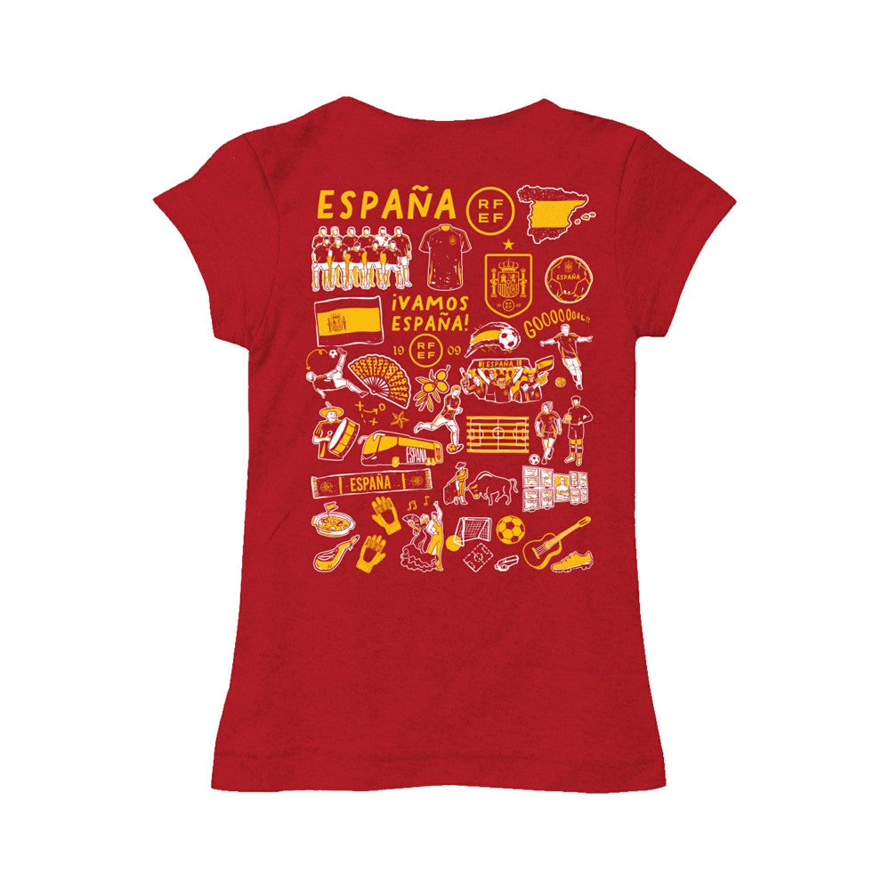 Spain National Team Vive La Fete Girls Youth Impressions Artwork Fitted T-Shirt - Red sale
