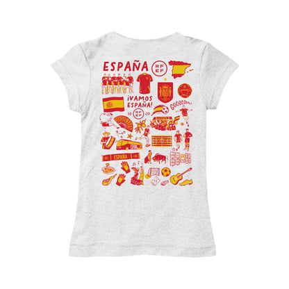 Spain National Team Vive La Fete Girls Youth Impressions Artwork Fitted T-Shirt - White on sale