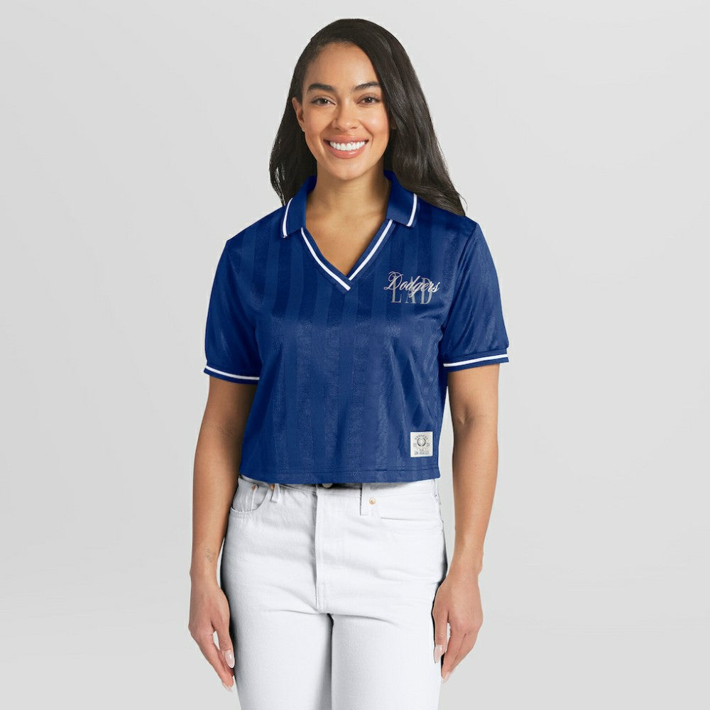 Los Angeles Dodgers WEAR by Erin Andrews Women's Cropped Polo - Royal
