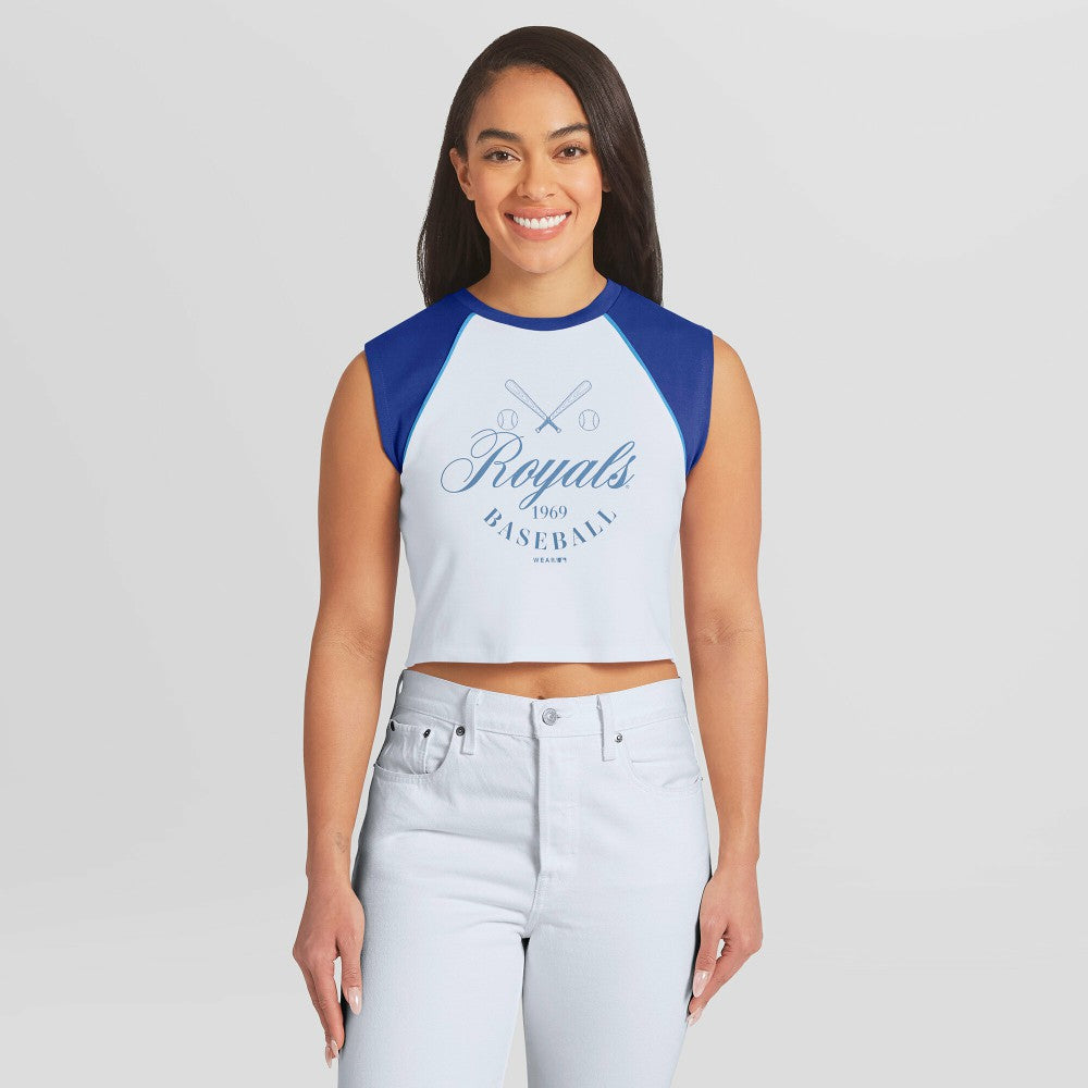 Kansas City Royals WEAR by Erin Andrews Women's Cooperstown Cropped Raglan Tank Top - White
