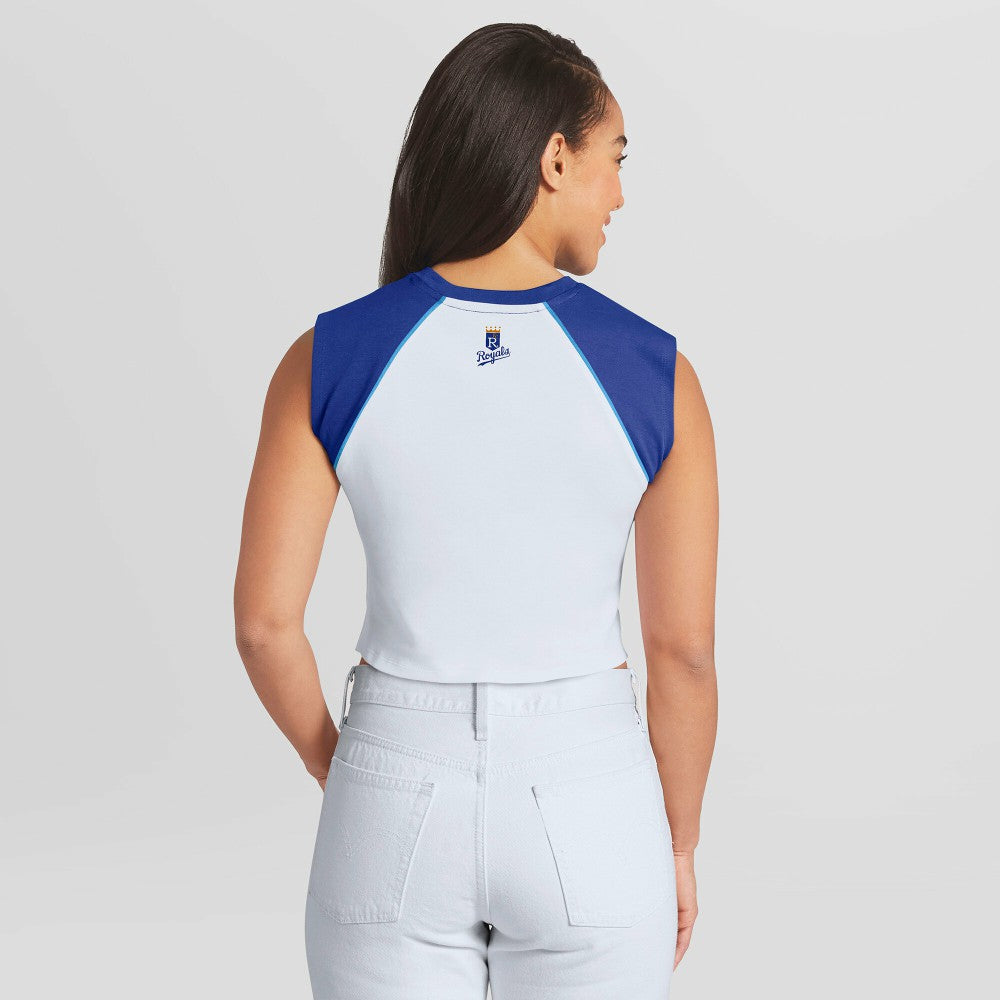 Kansas City Royals WEAR by Erin Andrews Women's Cooperstown Cropped Raglan Tank Top - White