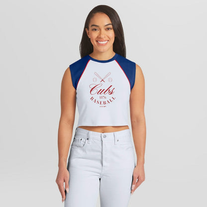 Chicago Cubs WEAR by Erin Andrews Women's Cooperstown Cropped Raglan Tank Top - White
