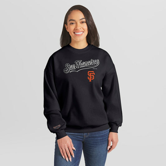 San Francisco Giants WEAR by Erin Andrews Women's Heavyweight Crew Neck Sweatshirt - Black