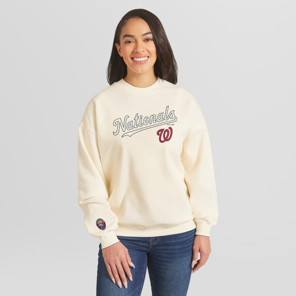 Washington Nationals WEAR by Erin Andrews Women's Heavyweight Crew Neck Sweatshirt - Cream