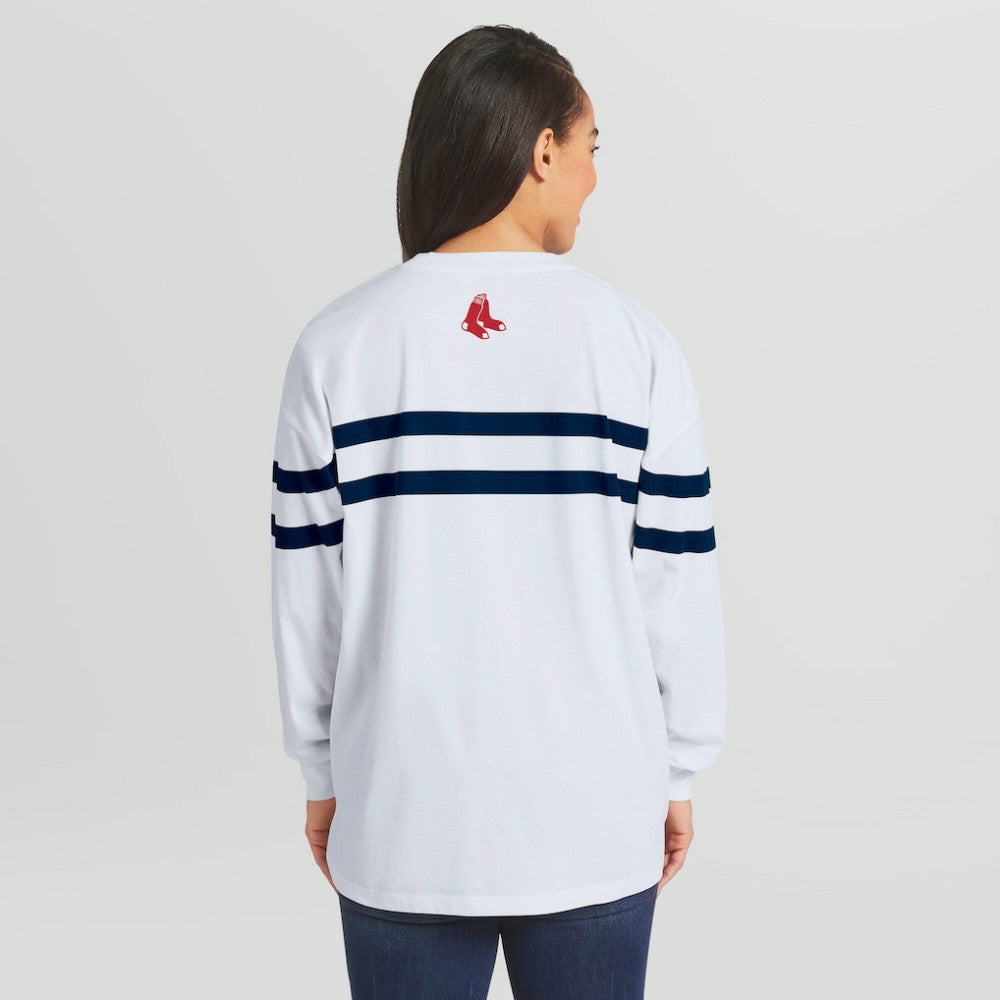 Boston Red Sox WEAR by Erin Andrews Women's Oversized Long Sleeve Striped T-Shirt - White