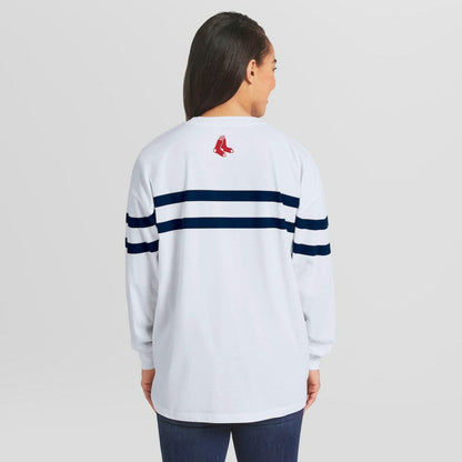 Boston Red Sox WEAR by Erin Andrews Women's Oversized Long Sleeve Striped T-Shirt - White