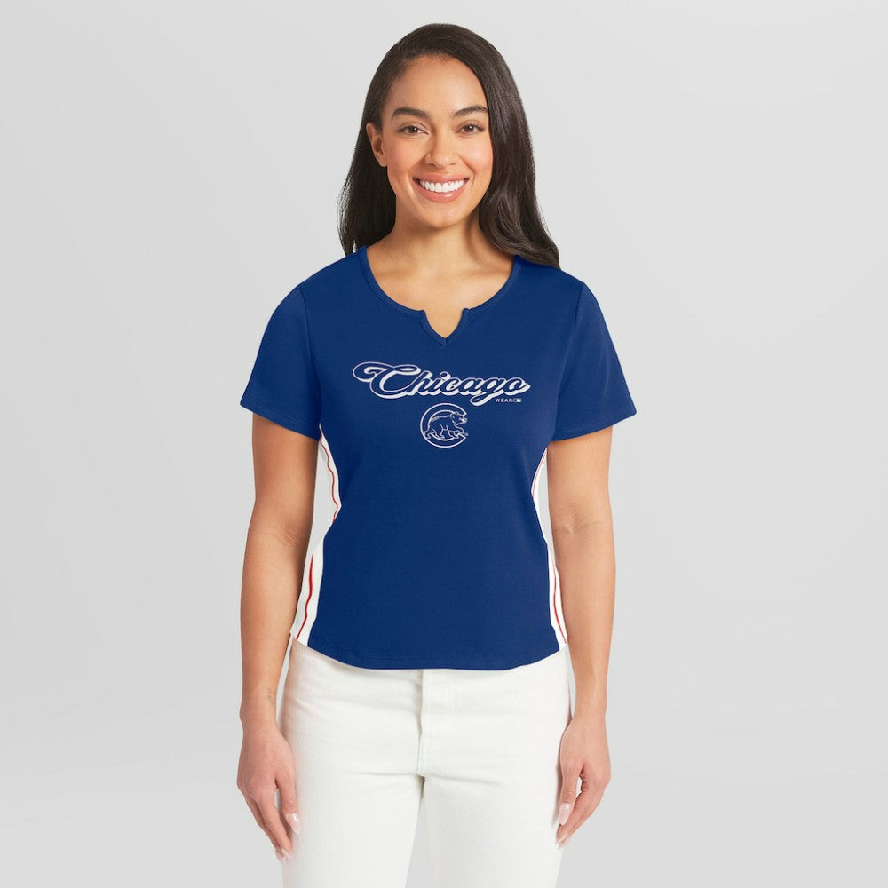 Chicago Cubs WEAR by Erin Andrews Women's Notch Neck Cropped T-Shirt - Royal