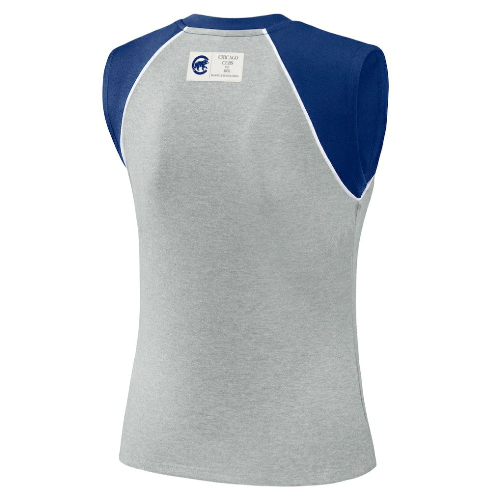 Chicago Cubs WEAR by Erin Andrews Women's Cropped Raglan Tank Top - Heather Gray