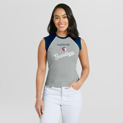 Cleveland Guardians WEAR by Erin Andrews Women's Cropped Raglan Tank Top - Heather Gray