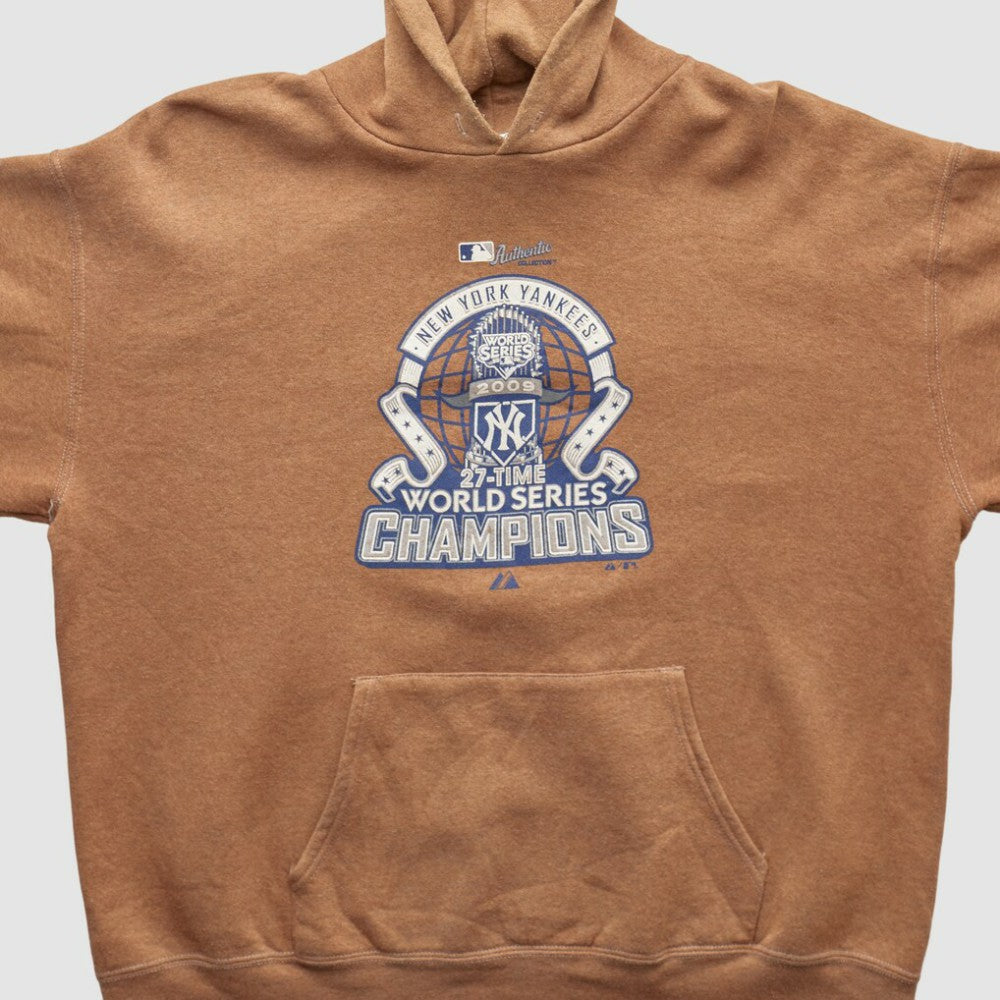 New York Yankees Majestic 2009 Hooded Pullover Sweatshirt - Tan Vintage
