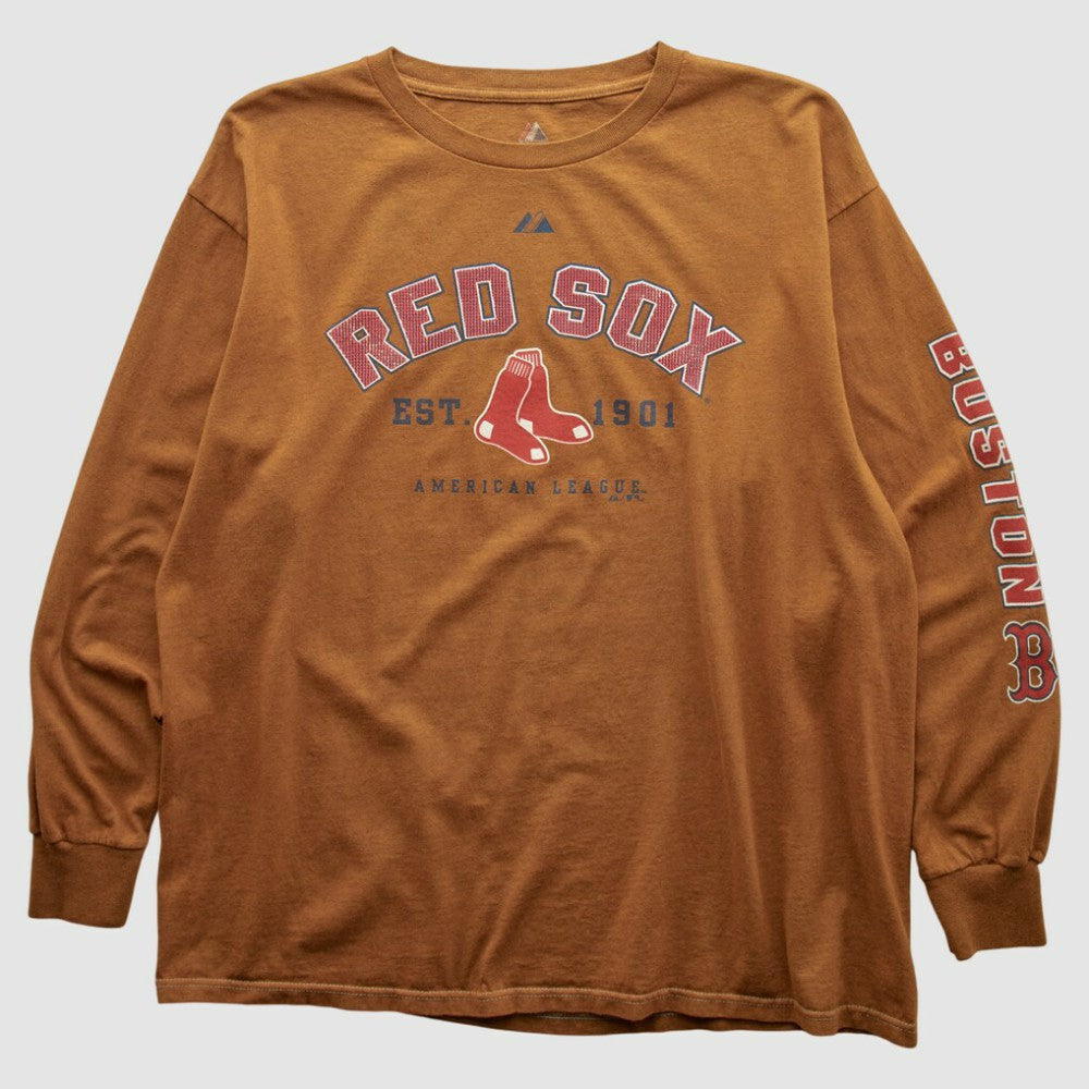 Boston Red Sox Majestic 2000s Long Sleeve T-shirt - Brown Vintage
