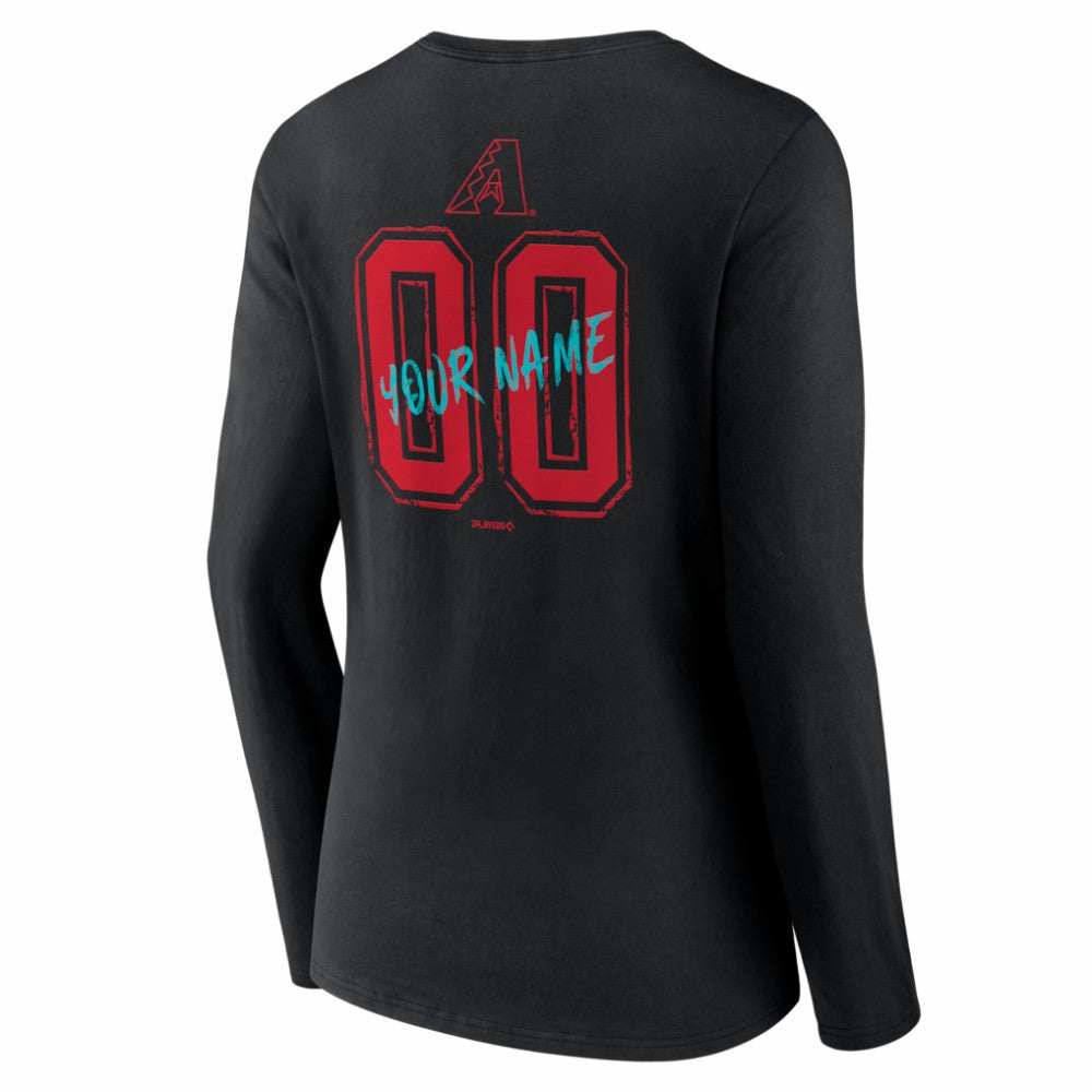 Arizona Diamondbacks Women's Hustle Personalized Name & Number Long Sleeve V-Neck T-Shirt - Black
