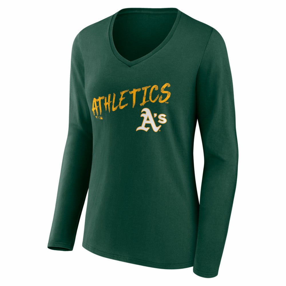 Athletics Women's Hustle Personalized Name & Number Long Sleeve V-Neck T-Shirt - Green