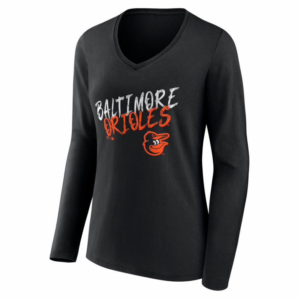 Baltimore Orioles Women's Hustle Personalized Name & Number Long Sleeve V-Neck T-Shirt - Black