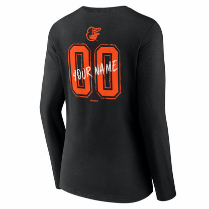Baltimore Orioles Women's Hustle Personalized Name & Number Long Sleeve V-Neck T-Shirt - Black